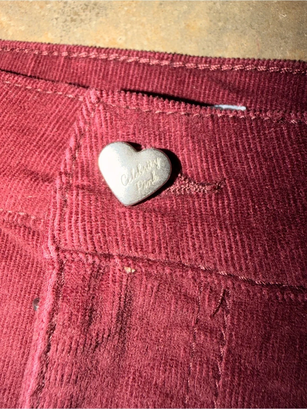 Celebrity Pink Burgundy Corduroy Mini Skirt Size Small Heart Button Pockets NWT